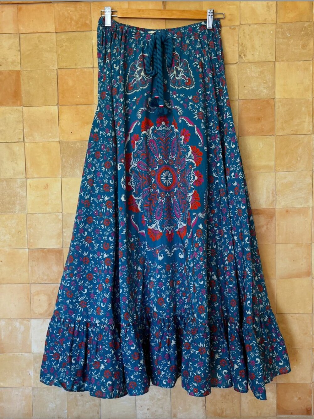 Figue "Lucinda" Blue Floral Maxi Skirt - Size M